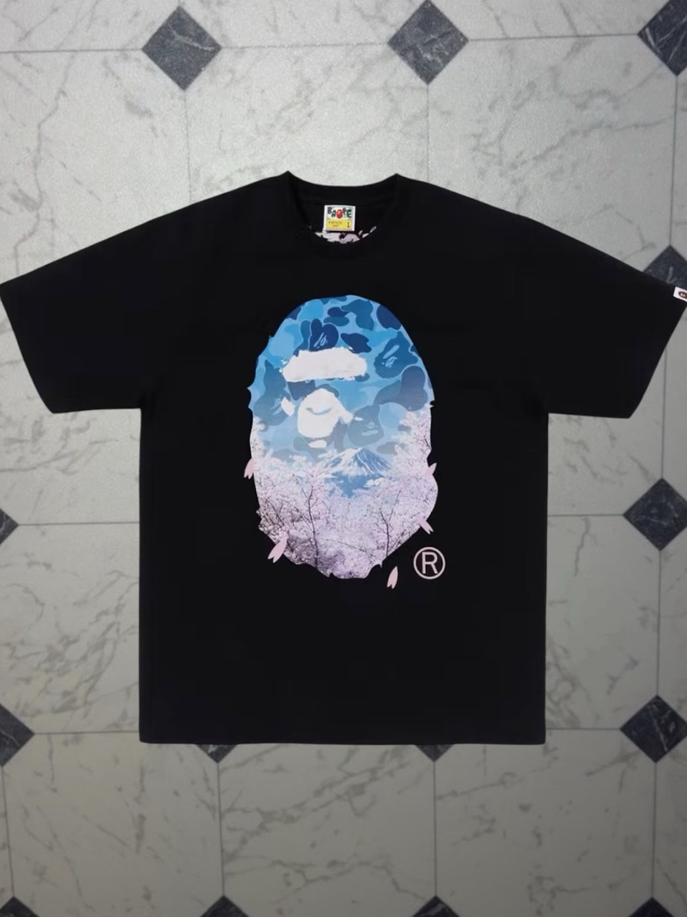 Bape Sakura Photo Ape Head Tee Black NWT Size S